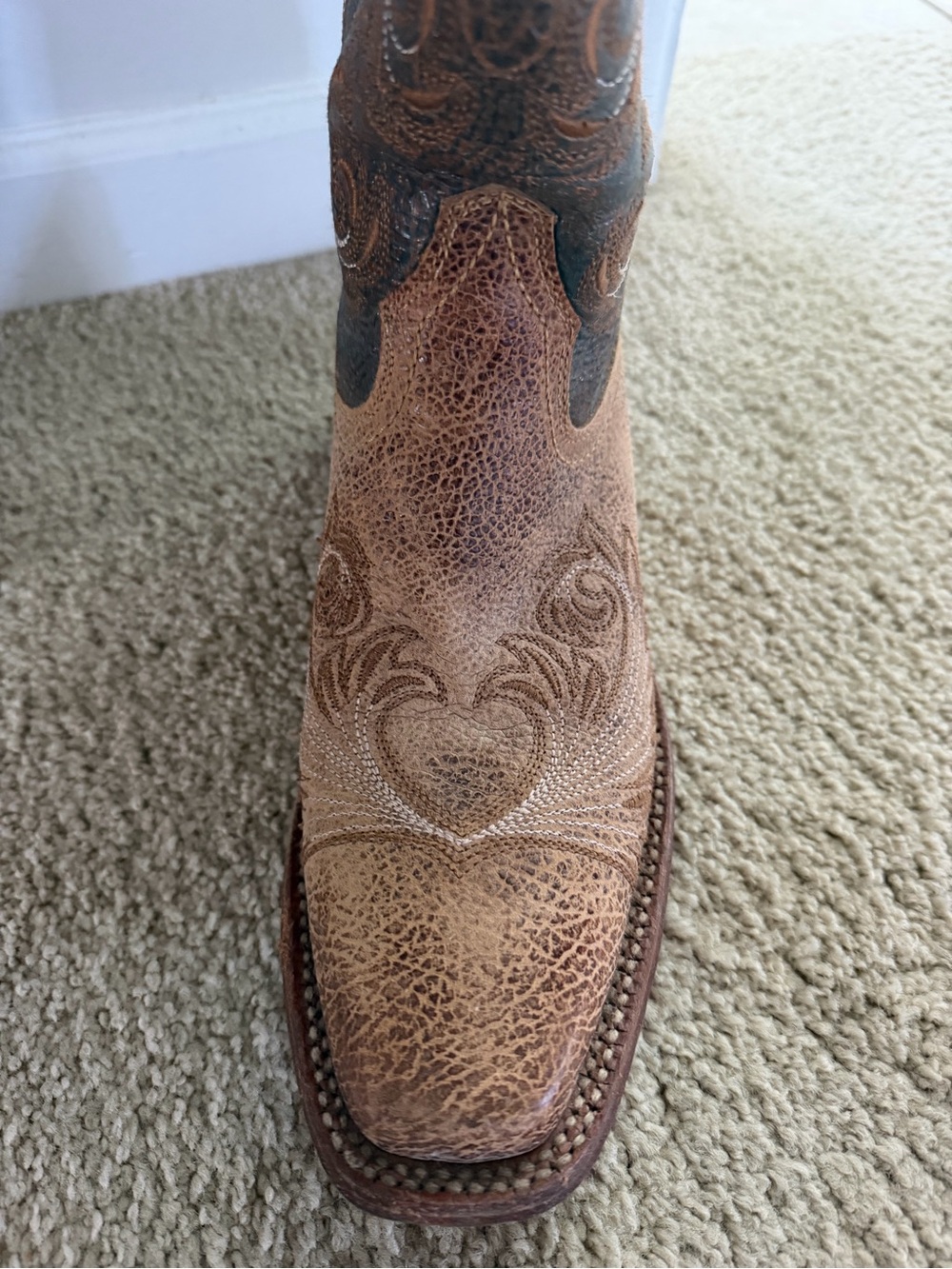 Ariat Tan and Dark Brown Embossed Leather Western Boot